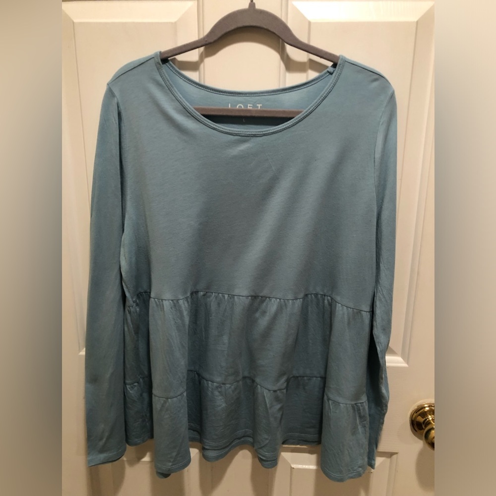 LOFT Cotton blend Size L light teal blue shirt
